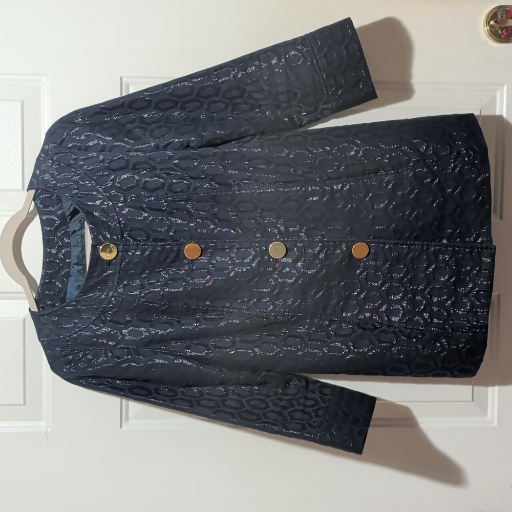 Merona Navy Textured Blazer with Gold Buttons Size M Bracelet Sleeves